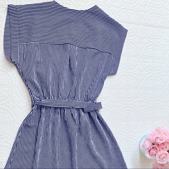 Navy and White Striped Summer Wrap Dress - Picture 3 of 5